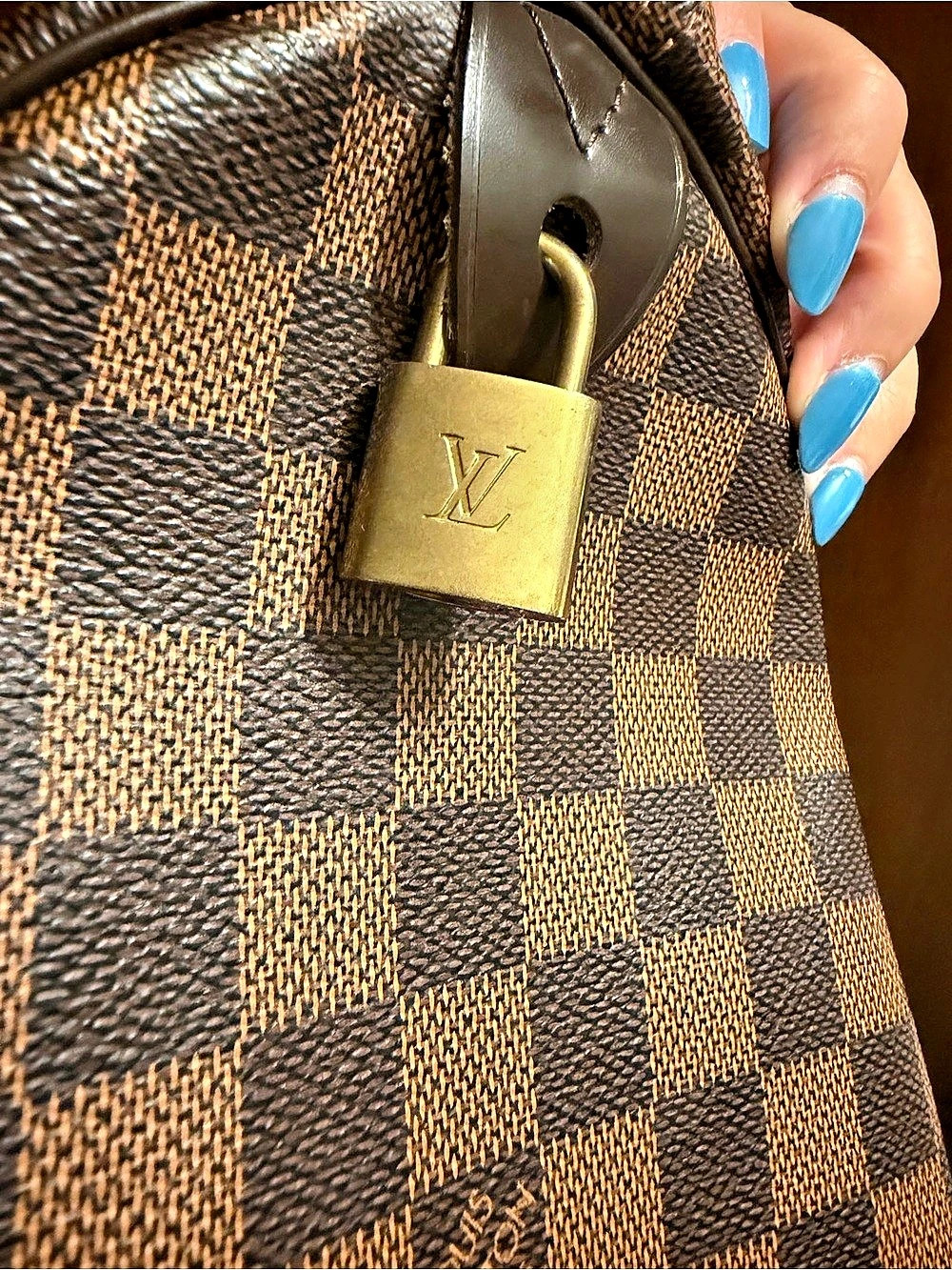 Louis Vuitton Damier Ebene Speedy 30 Satchel in Brown & Gold - Picture 6 of 7